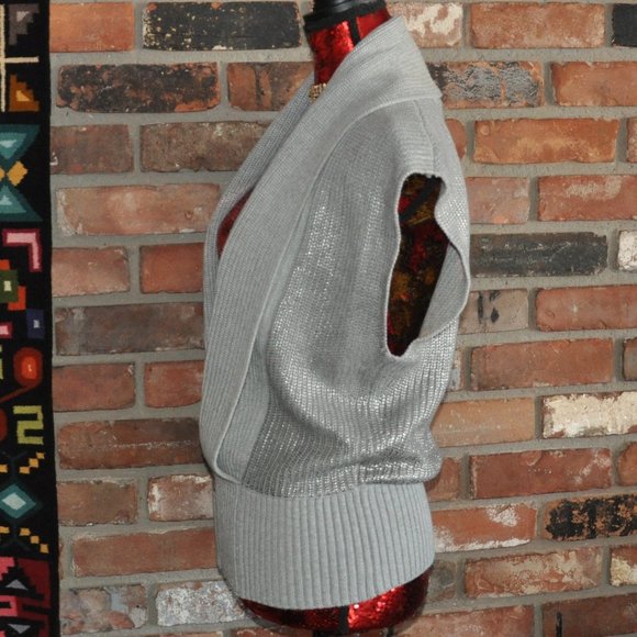 A/X Armani Exchange Sleeveless Gray Metallic Silver Knit Zip-up Sweater Vest S - Picture 5 of 13